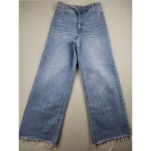 OAT Jeans Womens 6/28 Blue High Rise Wide Leg Raw Hem Stretch Denim Casual